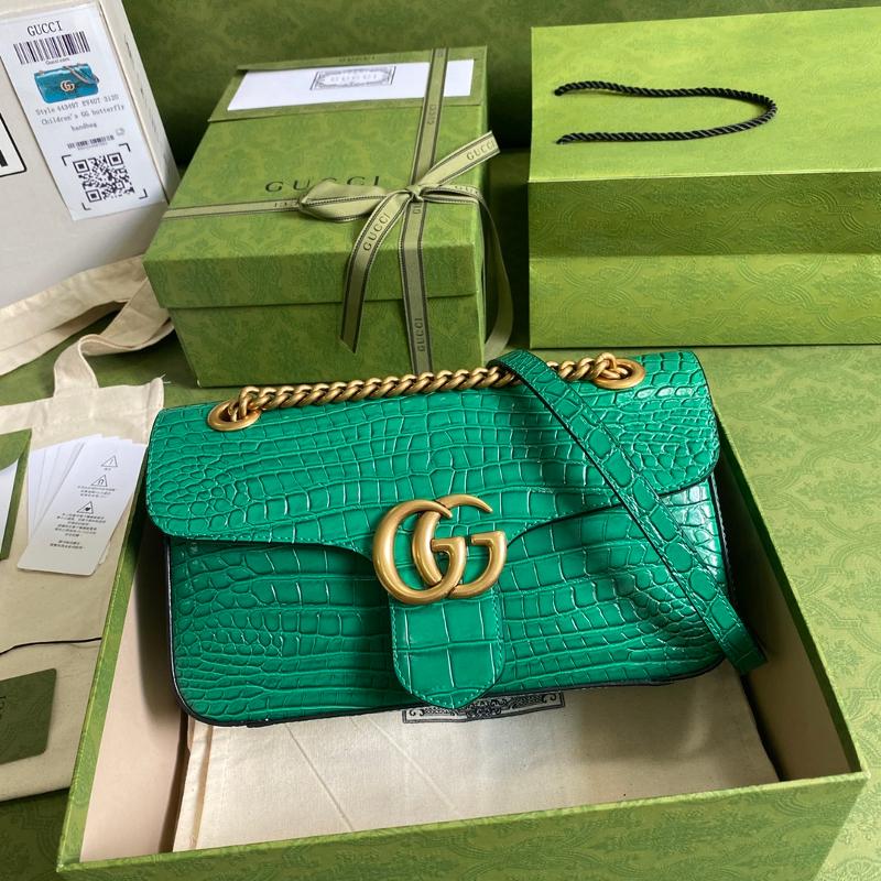 Gucci Chain Shoulder Bag 443497 Crocodile Green